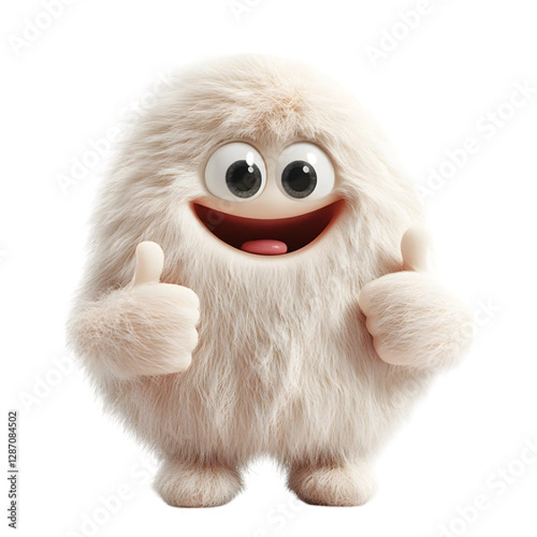 Obraz A Fluffy 3D Cartoon Character Giving a Thumbs Up Isolated on Transparent Background