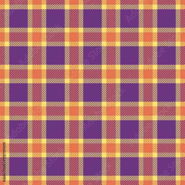 Fototapeta Vibrant purple, orange, and yellow plaid pattern. Perfect for textile design, fallthemed projects, or adding a touch of autumnal style to any project.