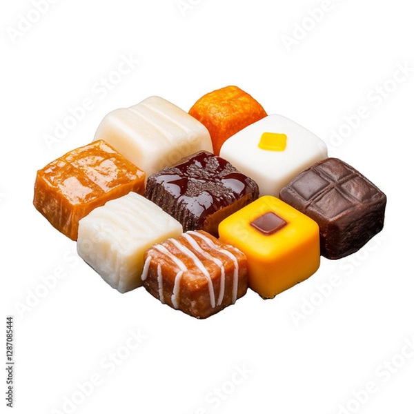 Obraz Square-shaped assorted pastries arranged on a transparent background