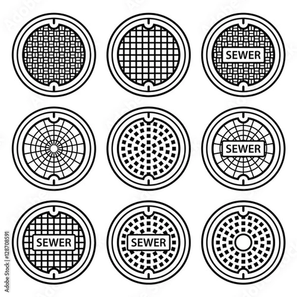 Obraz manhole sewer cover black symbol vector