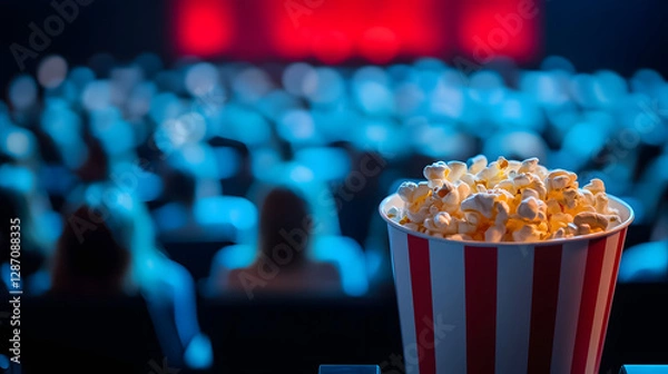 Fototapeta A crowded movie theater filled with excited fans watching a highly anticipated blockbuster film.