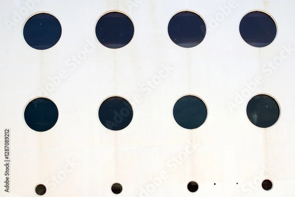 Fototapeta Round windows of different sizes on the side of a large ship