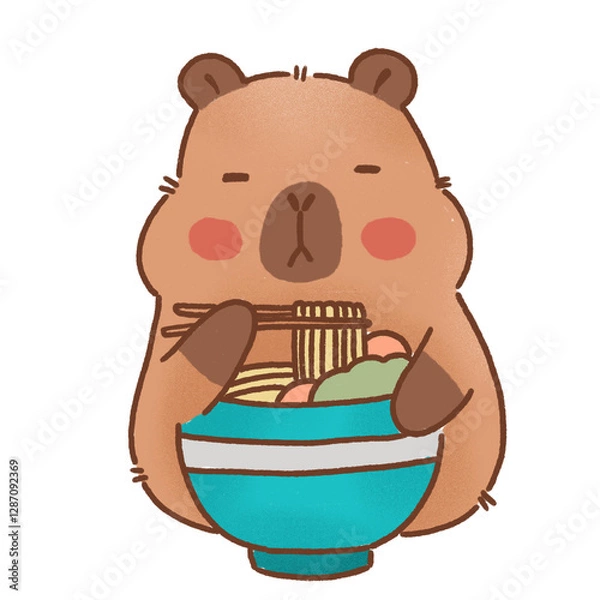 Obraz Cute cartoon capybara with ramen