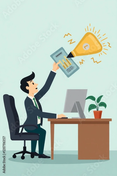 Obraz Businessman Upgrading Working Skills by Adding New Abilities and Knowledge to Improve Job Performance