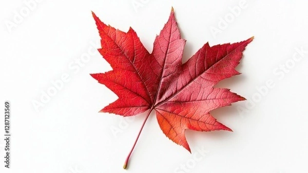 Obraz Vibrant Red Maple Leaf on White Background for Autumn Themes