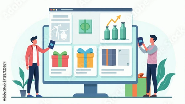 Obraz Customers Receiving Rewards and Gifts Through Cash Back Loyalty Program for Online Shopping Purchases