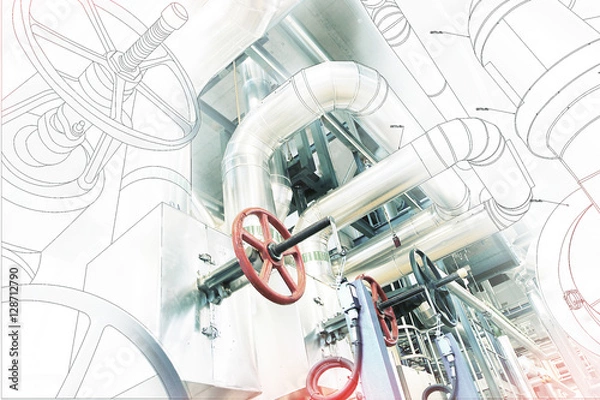 Fototapeta computer cad design of pipelines for modern industrial power pla