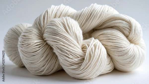 Fototapeta Milk cotton yarn in soft white showcasing texture and quality on a minimalist background for textile design and crafting projects