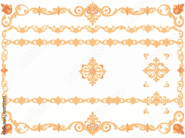 Obraz Luxurious Rococo Patterns and Borders Vector Collection