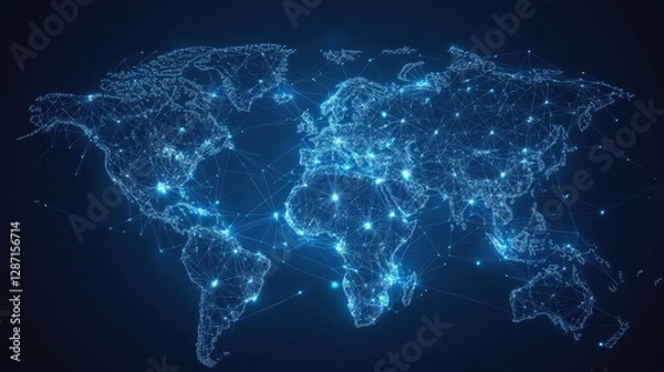 Obraz Global social media network, Digital world map with users worldwide connections.