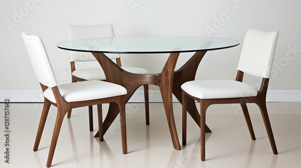 Fototapeta A wooden table with four chairs around it
