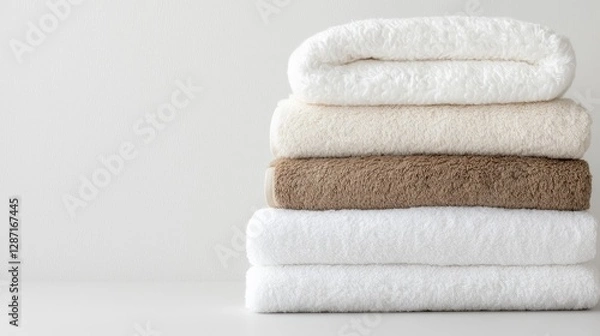 Fototapeta Stacked towels on white background for hygiene and cleanliness