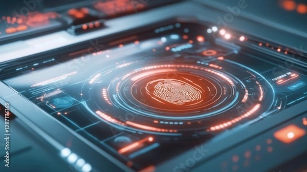 Fototapeta High-tech lab visualization of digital fingerprint analysis in a futuristic setting