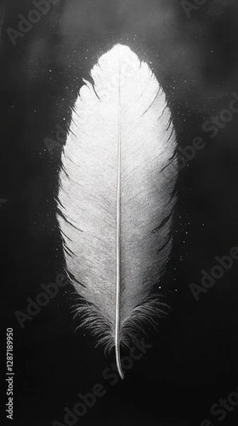 Obraz White feather with silver glow on black background	