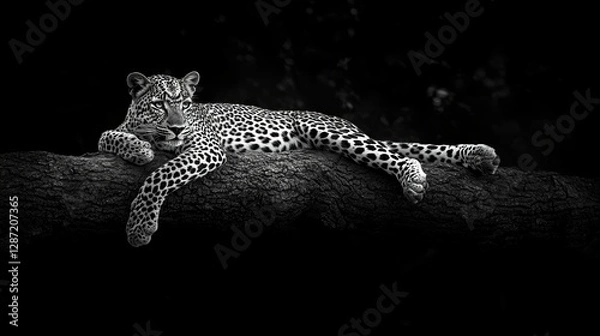 Fototapeta Leopard Resting Majestically On A Dark Tree Branch