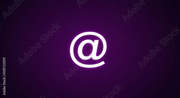 Fototapeta Neon glowing email symbol on dark purple background