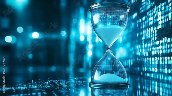 Obraz Blue Hourglass and Binary Code Background
