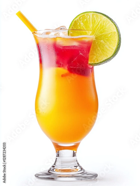Fototapeta Tropical lime cocktail isolated on white background.