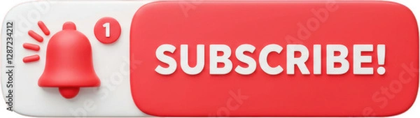 Obraz Red Subscribe Button with Notification Bell Icon and One New Message Alert