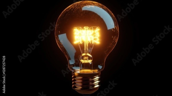 Fototapeta Glowing lightbulb, dark background, idea concept, studio shot