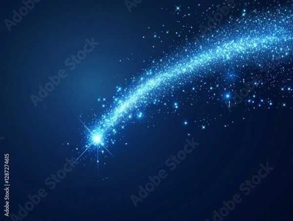 Fototapeta Blue sparkling comet trail, dark background, design element