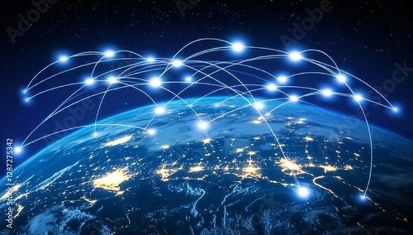 Fototapeta Global network connections illuminating Earth at night