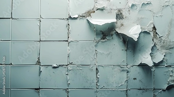 Obraz Damaged Tile Wall Shows Extensive Deterioration