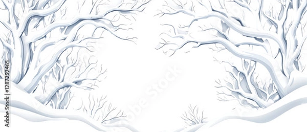 Obraz A wintery scene featuring bare, white branches forming an intricate pattern against a dark backdrop. isolated on white background.
