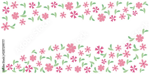 Fototapeta Spring floral and green leaves background. Spring flower and leaves decoration illustration for spring blooming design. Vector illustration.