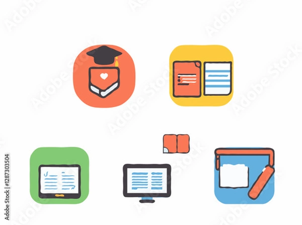 Fototapeta Educational Icons for E-Learning Platforms