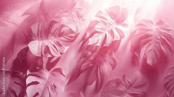 Obraz Pink Monstera Leaves Illuminated Background Design