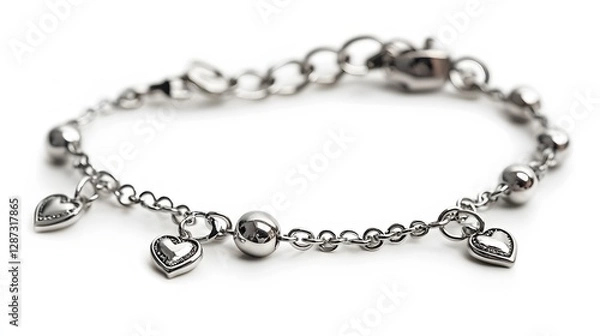 Obraz A silver bracelet with charms, clean white background, transparent isolate