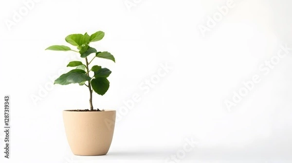 Fototapeta A small potted plant, clean white background, transparent isolate