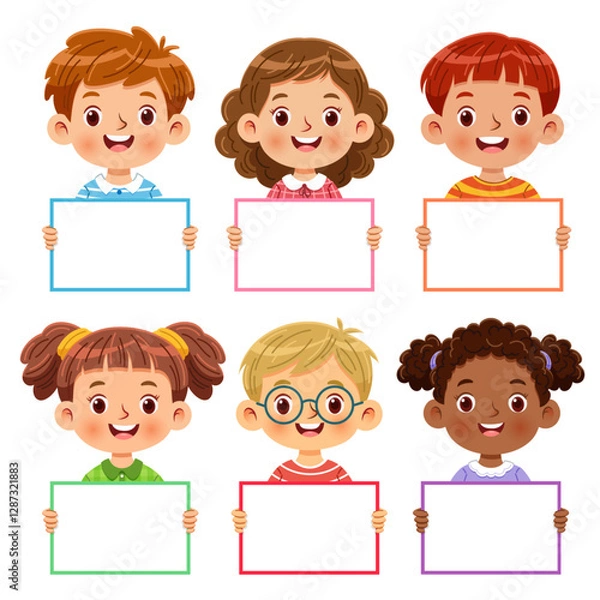Obraz Group of cute little kids is happy holding colorful blank signs