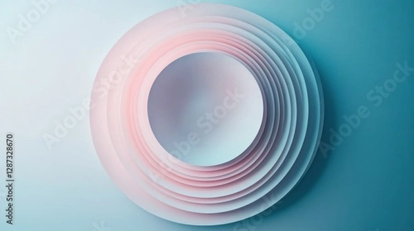 Fototapeta Abstract composition featuring layered circular shapes in soft pink and blue hues, creating a serene visual effect ideal for modern design and artistic backgrounds