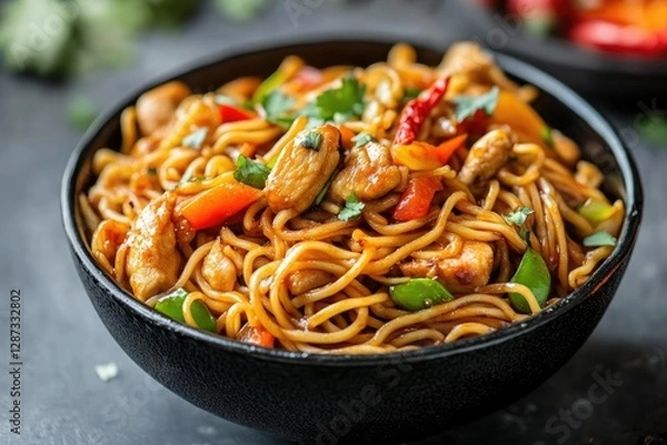 Fototapeta Clear Pixel Image of Chicken Hakka Noodles or Schezwan or Szechwan Noodles