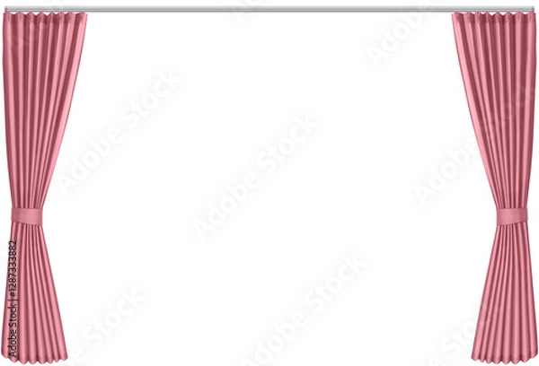 Obraz 束ねたピンク色のカーテン