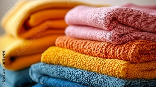 Obraz Stacked Knit Sweaters and Jeans in Autumn Hues