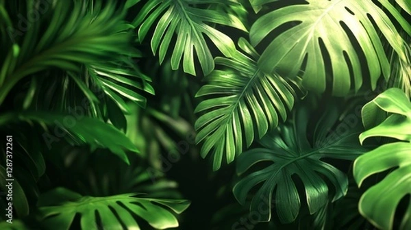 Obraz Exploring tropical foliage patterns rainforest digital art lush environment close-up green leaf concept