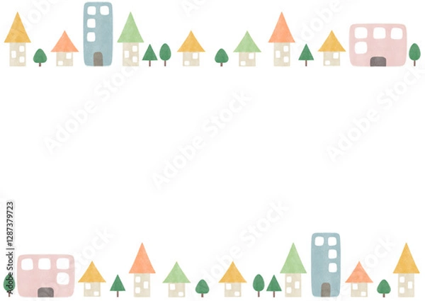 Fototapeta 街並み　風景　背景　イラスト