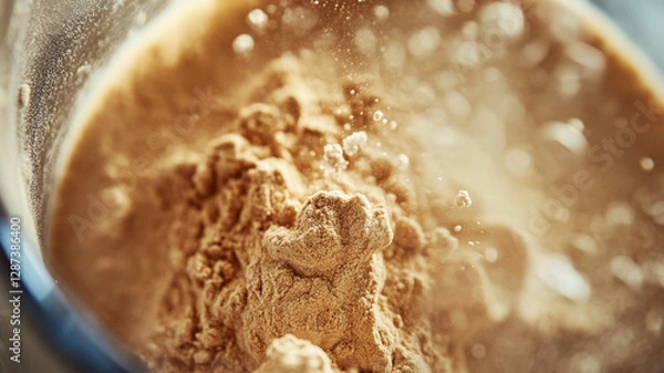 Fototapeta Protein powder dissolving in liquid, creating smooth texture