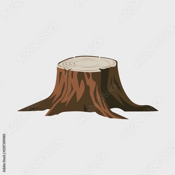 Fototapeta A Flat-Style tree stump on a Plain White Background