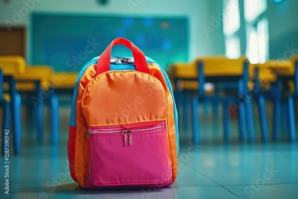 Fototapeta Ultra Hd Image of Colorful School Backpack in a Classroom