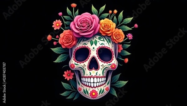 Fototapeta Colorful Sugar Skull Illustration for Day of the Dead