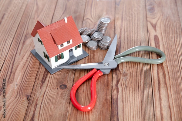 Obraz Scissors cut out the cost house model