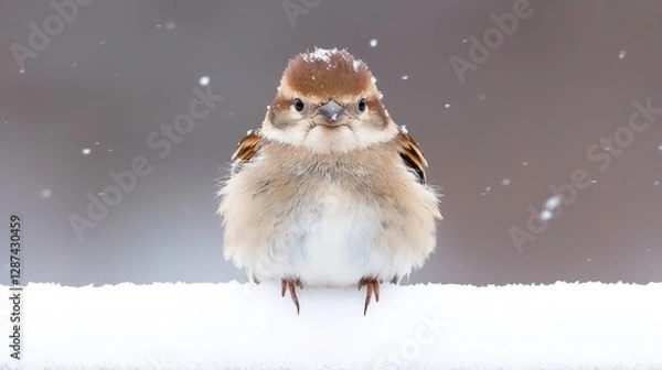 Obraz Puffy Sparrow in Winter Snow
