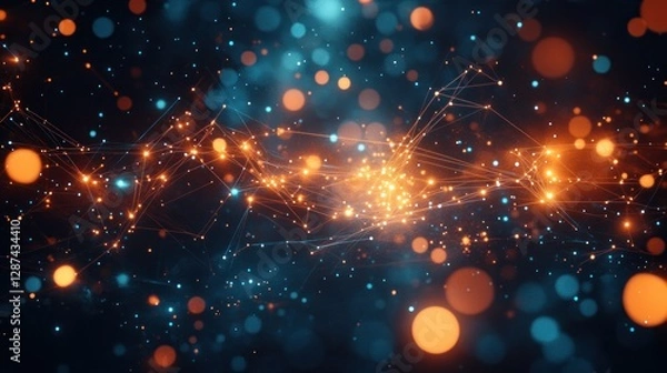 Fototapeta Abstract digital network with glowing particles.