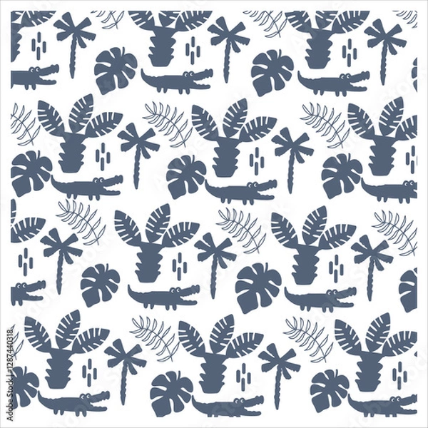 Fototapeta Elegant baby clothes inspired crocodile, soft leaf, soft ruffles, and enchanted forest patterns