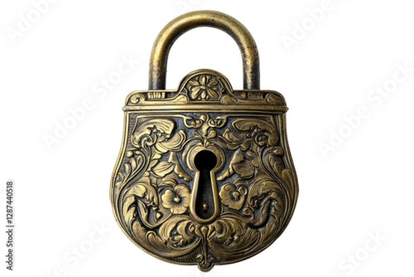 Obraz Ornate Vintage Brass Padlock with Intricate Floral Design