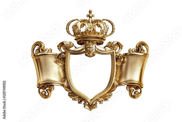 Fototapeta Golden Crowned Coat of Arms with Ornate Scrolls and Decorative Frame